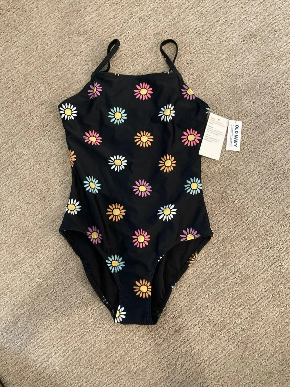 Old Navy Girls Black Daisy Print One-Piece Swimsuit